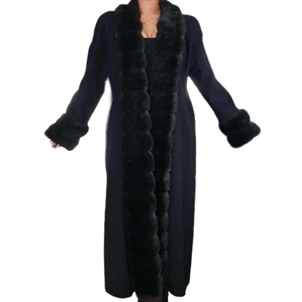 Vintage Wool & Vegan Fur Full Length Long Black Alorna Faux Fur Penny Lane Coat - Picture 4 of 7